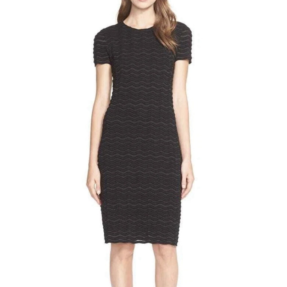 Tory Burch Dress Size S‎ Black Metallic Stripe Lurex Fitted Wool Knee Length EUC